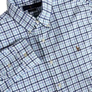 Polo Ralph Lauren Oxford Button Down Shirt Men's XL Blue Check Flesh Pony Preppy